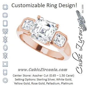 Cubic Zirconia Engagement Ring- The Alana Marie (Customizable 3-stone Cathedral Asscher Cut Design with Twin Asscher Cut Side Stones)