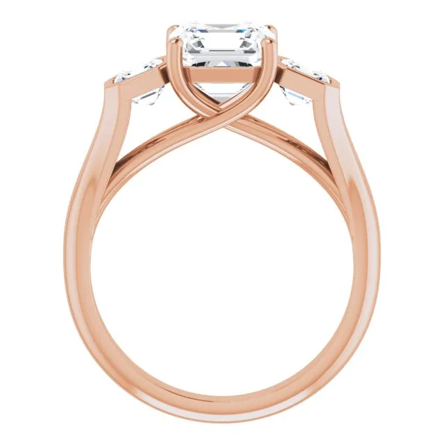 Cubic Zirconia Engagement Ring- The Alana Marie (Customizable 3-stone Cathedral Asscher Cut Design with Twin Asscher Cut Side Stones)