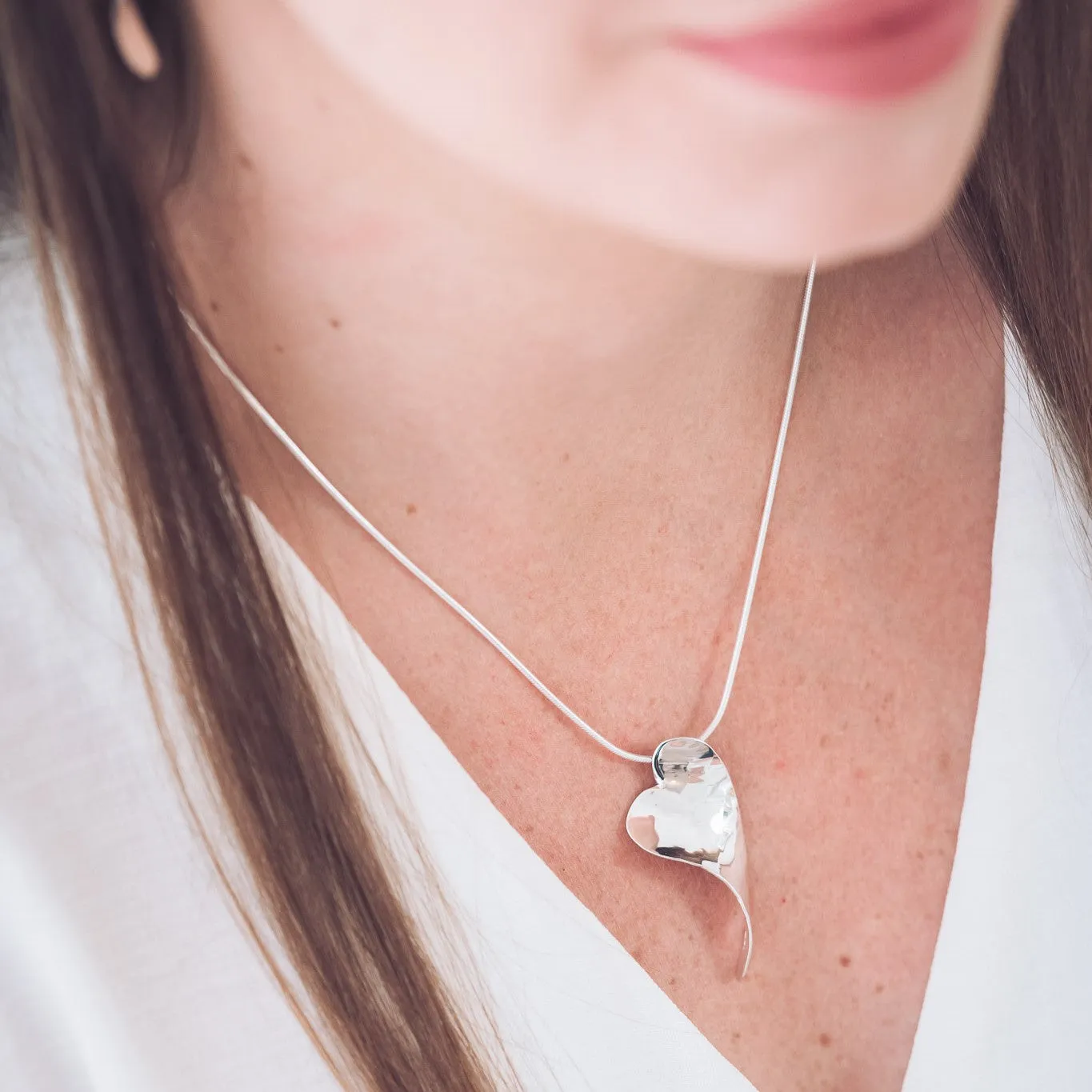 Curled Silver Heart Pendant Necklace