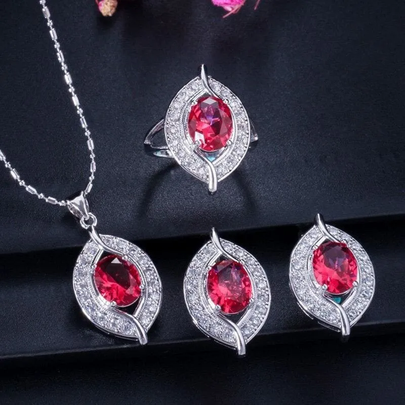 CZ Crystal Bridal Simulated Gemstone Jewelry Set