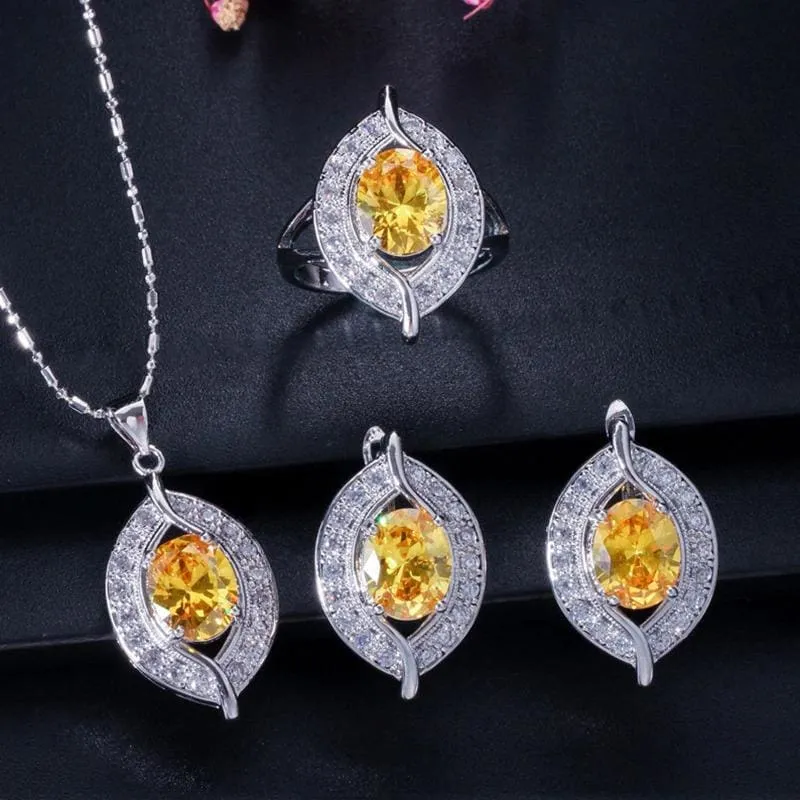 CZ Crystal Bridal Simulated Gemstone Jewelry Set