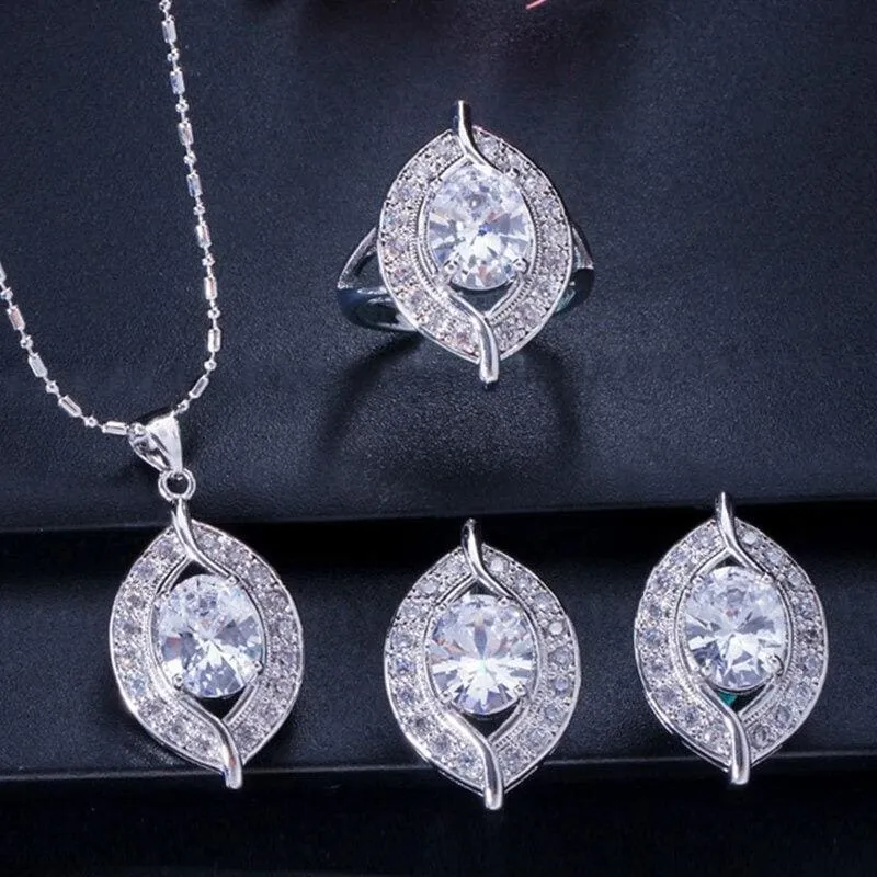 CZ Crystal Bridal Simulated Gemstone Jewelry Set
