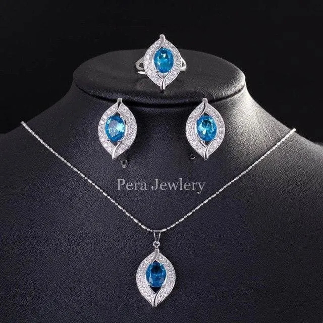 CZ Crystal Bridal Simulated Gemstone Jewelry Set