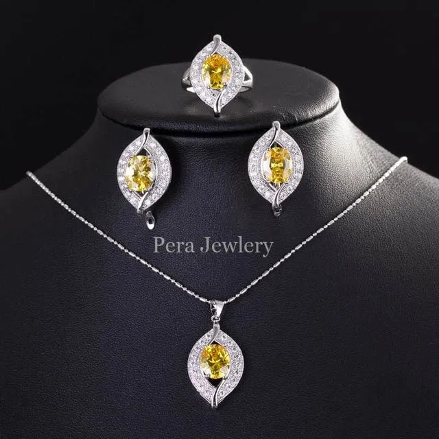 CZ Crystal Bridal Simulated Gemstone Jewelry Set