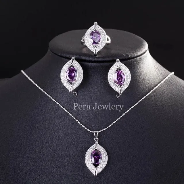CZ Crystal Bridal Simulated Gemstone Jewelry Set