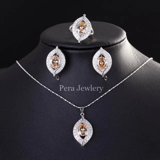 CZ Crystal Bridal Simulated Gemstone Jewelry Set
