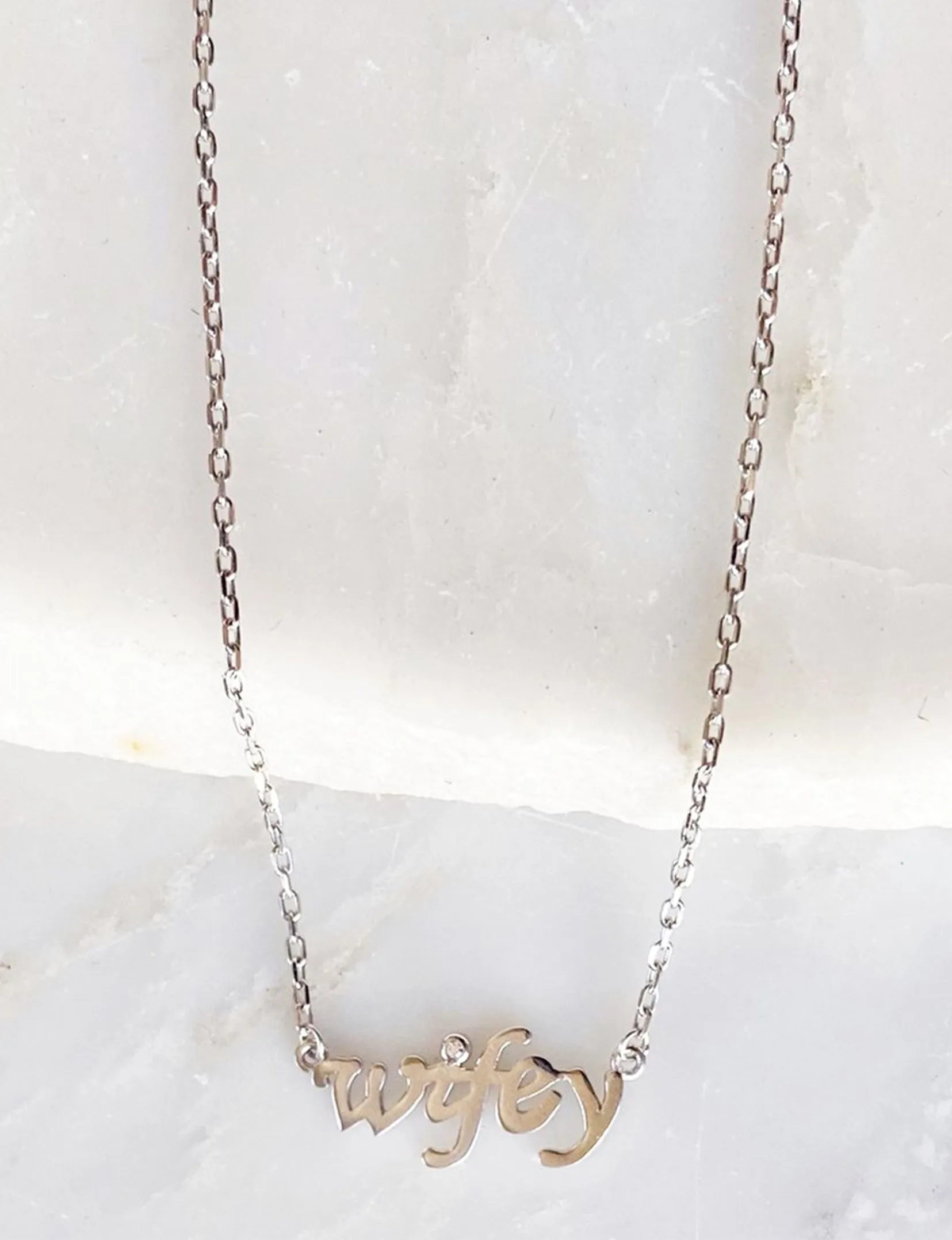 CZ "Wifey" Necklace, Silver