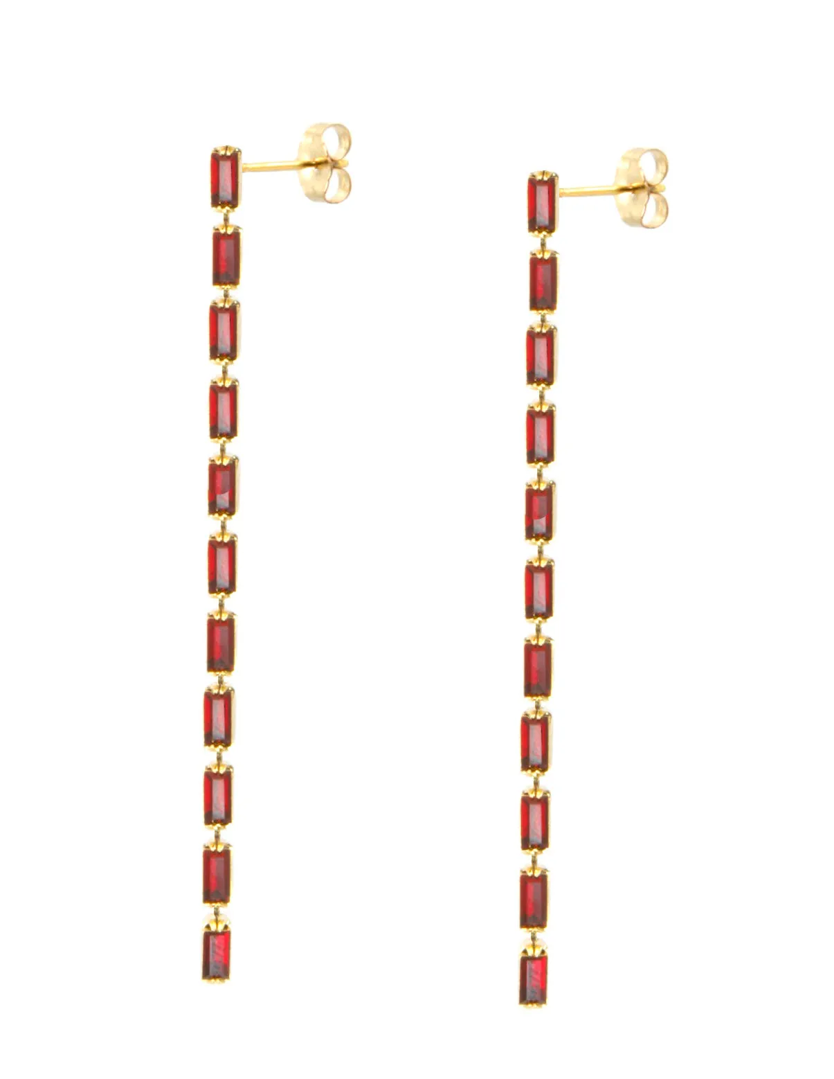Darling 3in chain Ruby Baquette Swarovski Crystal Earrings