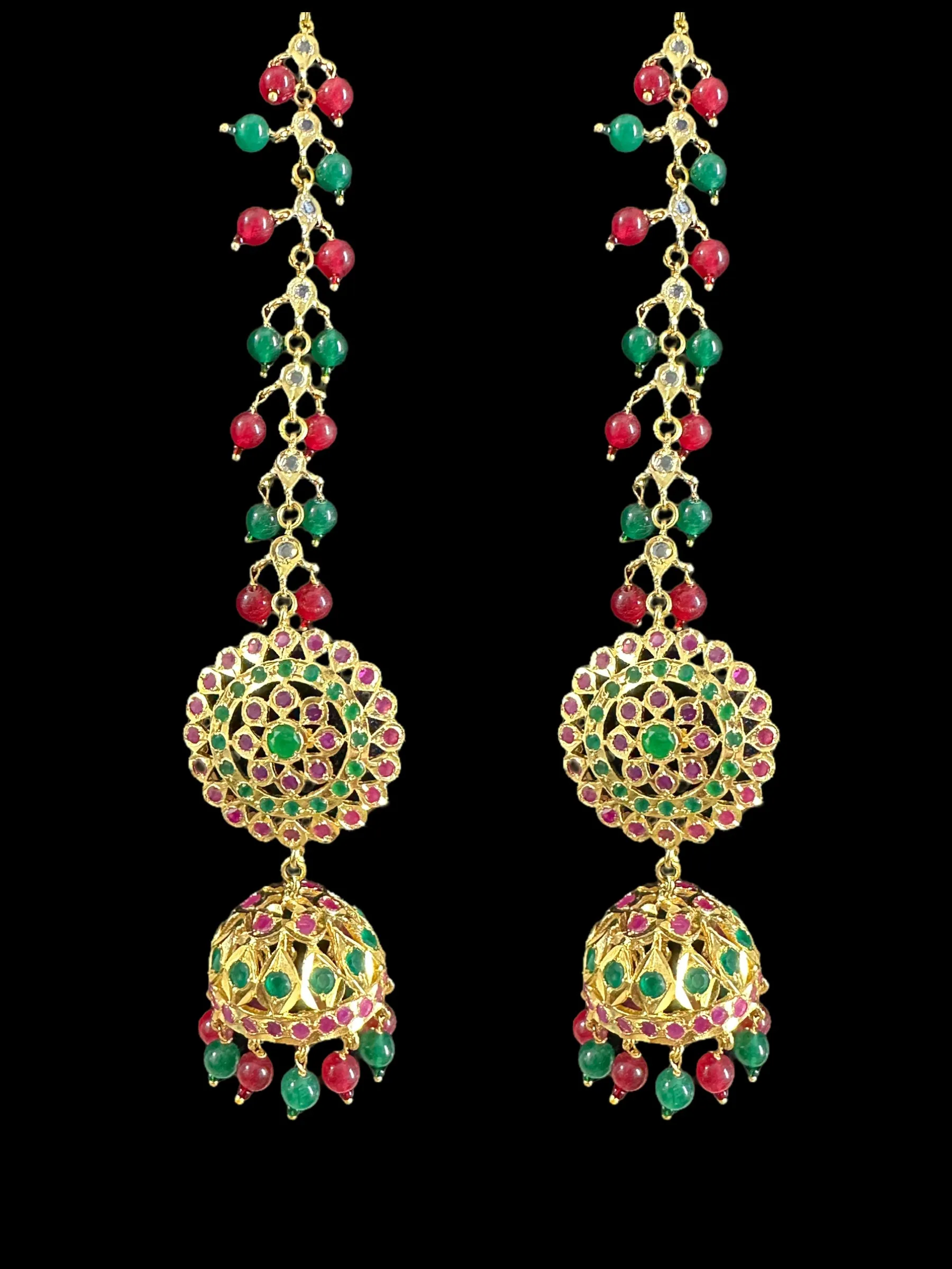 DER586 Rehma ruby emerald jhumka earrings ( READY TO SHIP )