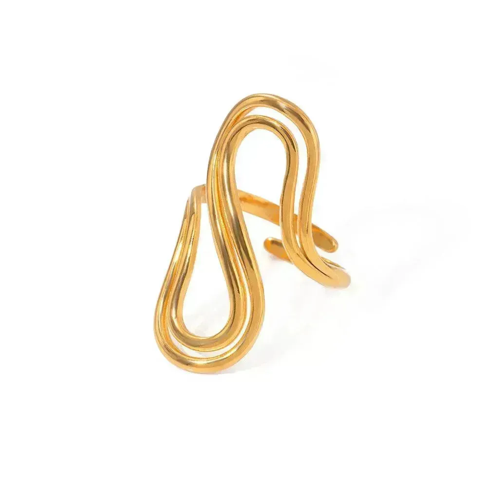 Design Sense Minority Simple 18K Gold Stainless Steel Double Layer Snake Shape Ring for Women