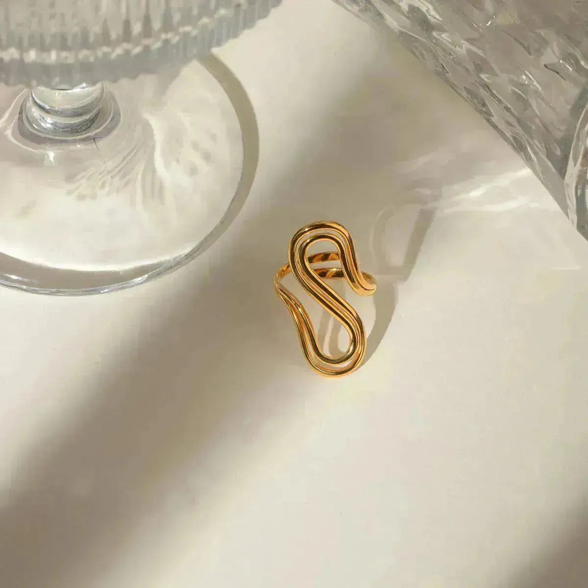 Design Sense Minority Simple 18K Gold Stainless Steel Double Layer Snake Shape Ring for Women