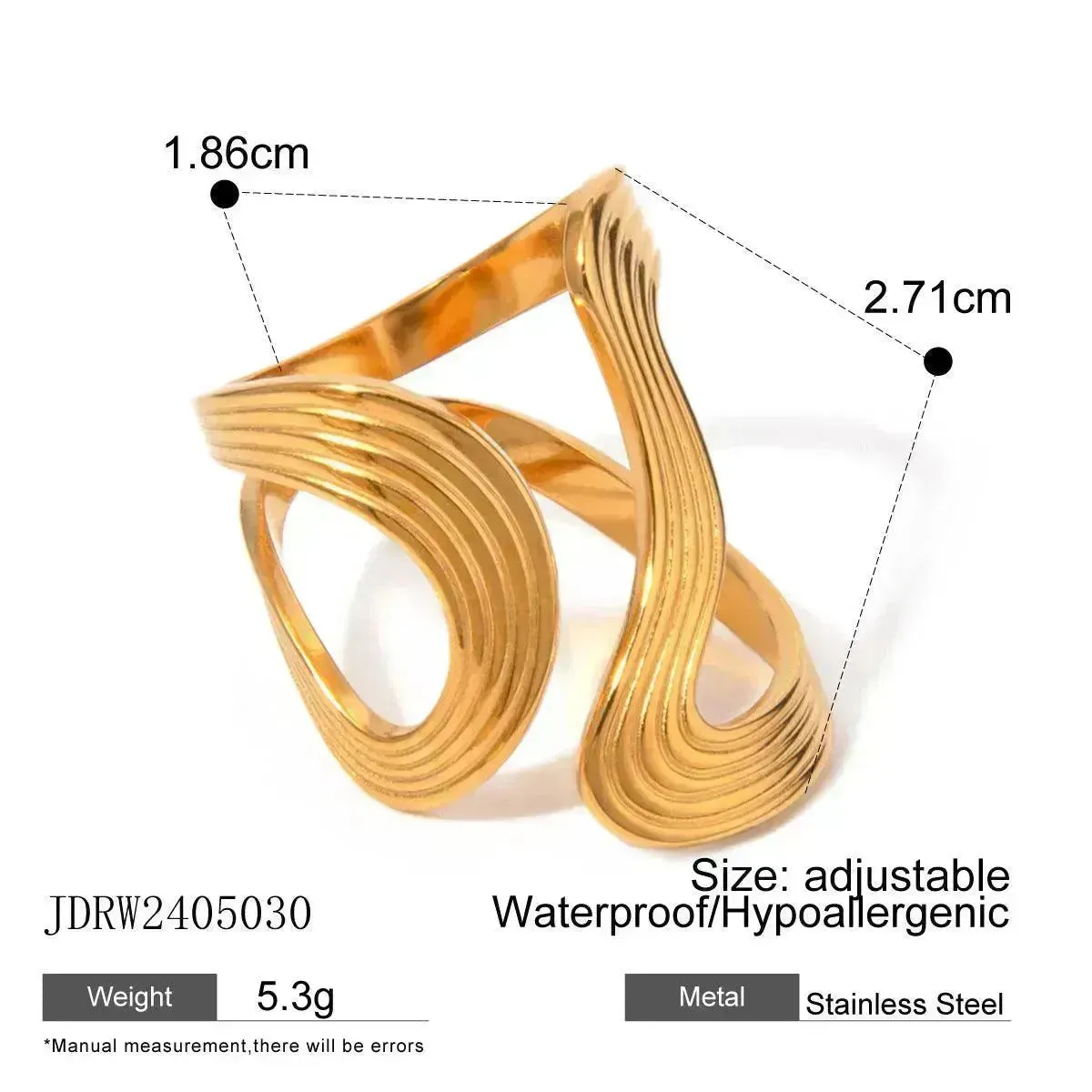 Design Sense Minority Simple 18K Gold Stainless Steel Double Layer Snake Shape Ring for Women