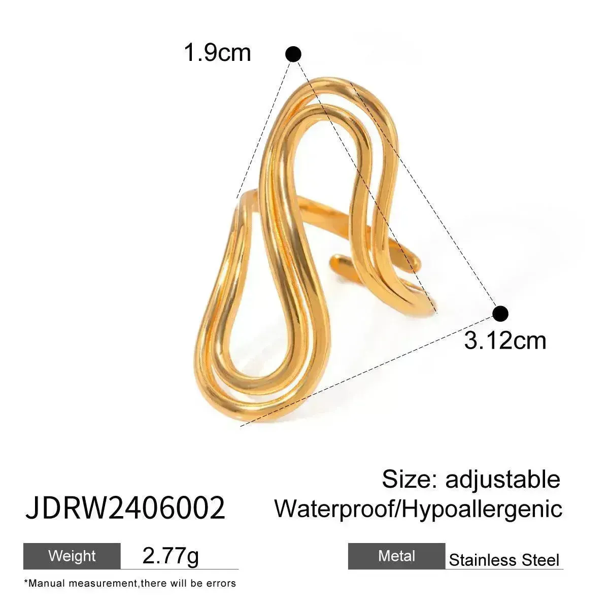Design Sense Minority Simple 18K Gold Stainless Steel Double Layer Snake Shape Ring for Women