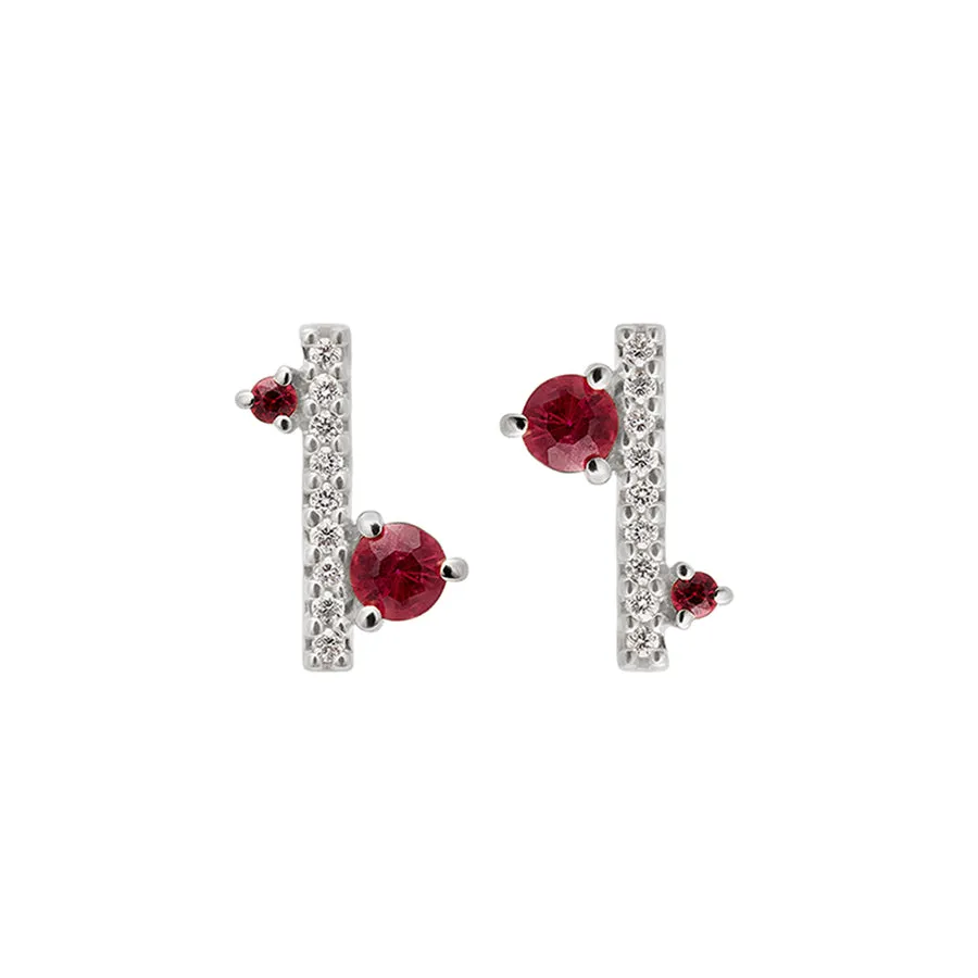 Diamond Dusted Meridian Stud - 14k Gold, Ruby & White Diamond
