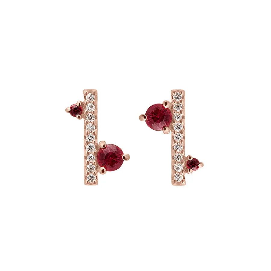 Diamond Dusted Meridian Stud - 14k Gold, Ruby & White Diamond