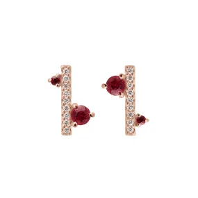 Diamond Dusted Meridian Stud - 14k Gold, Ruby & White Diamond