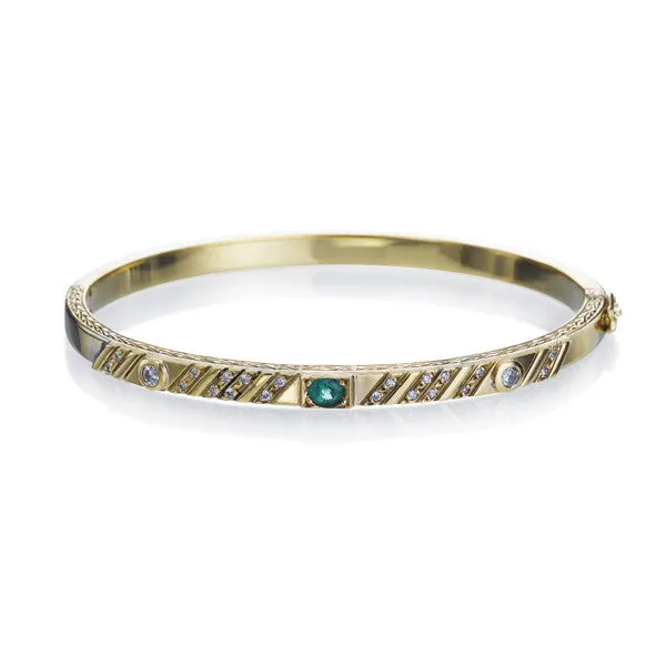 Diamond, Emerald & Gold Bangle Bracelet