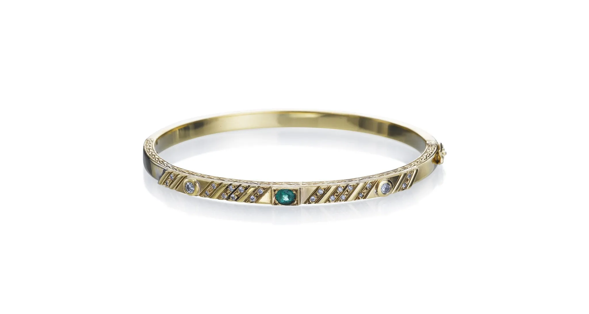 Diamond, Emerald & Gold Bangle Bracelet