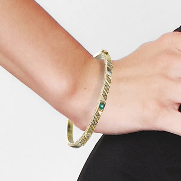 Diamond, Emerald & Gold Bangle Bracelet