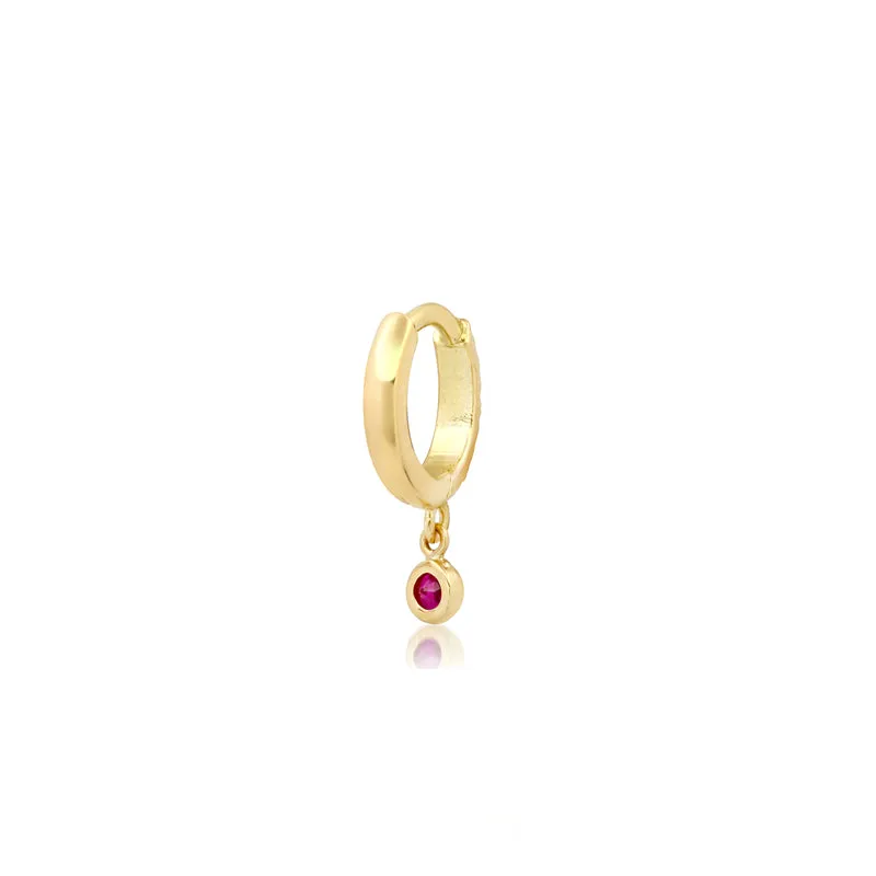 Diamond Huggies with Mini Ruby Bezel Drop