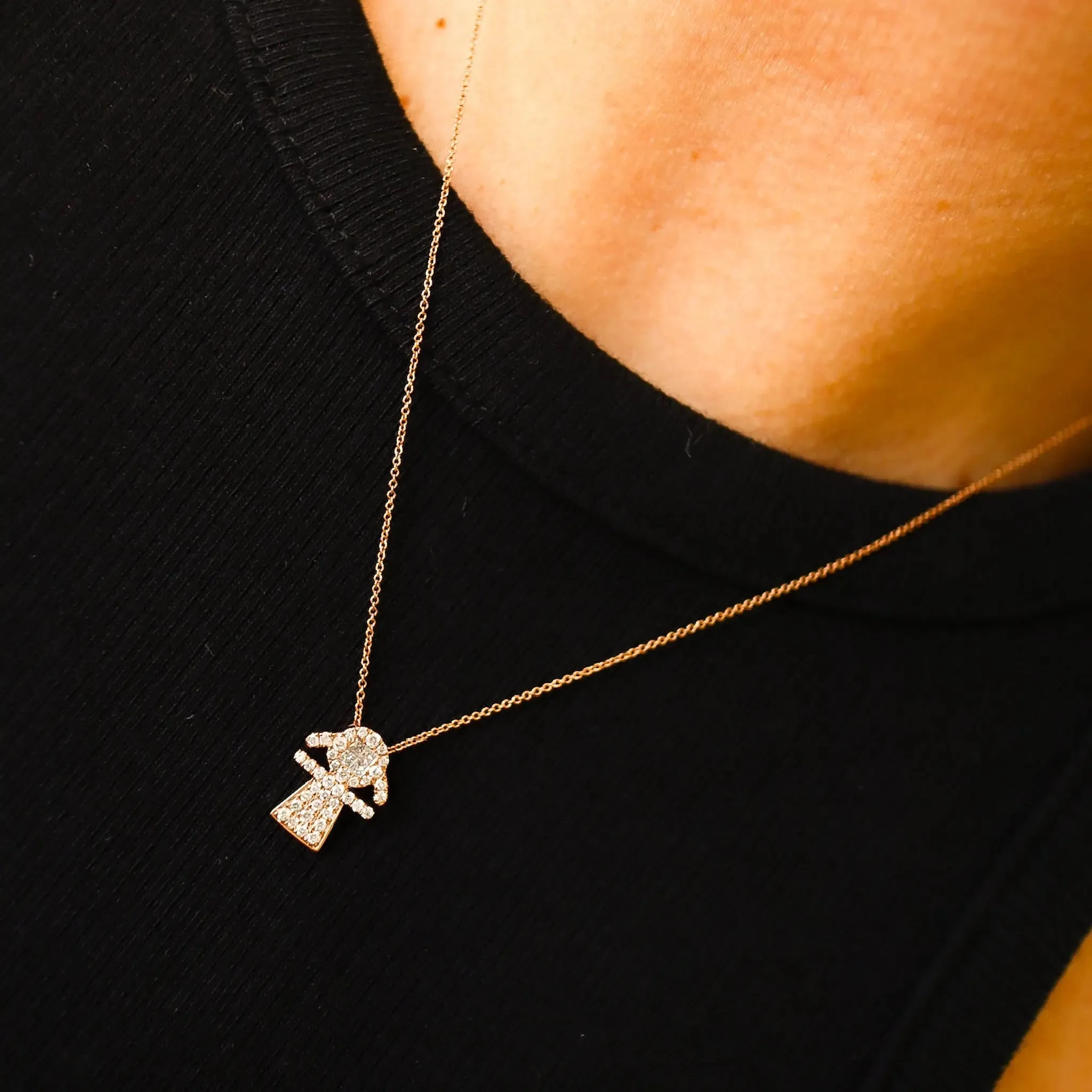 Diamond Pave Girl Pendant Chain
