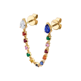 DOUBLE PIERCING LOOP EARRING WITH DIAMOND AND BLUE SAPPHIRE PEAR STUDS