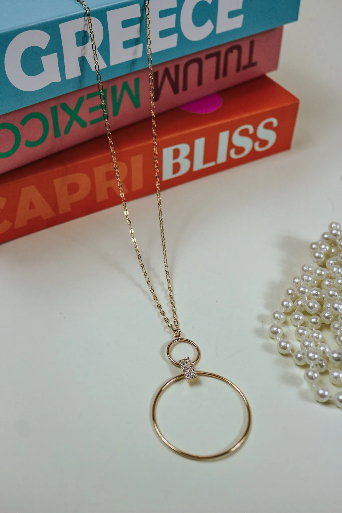 Double Ring Pave Necklace -2 Colors