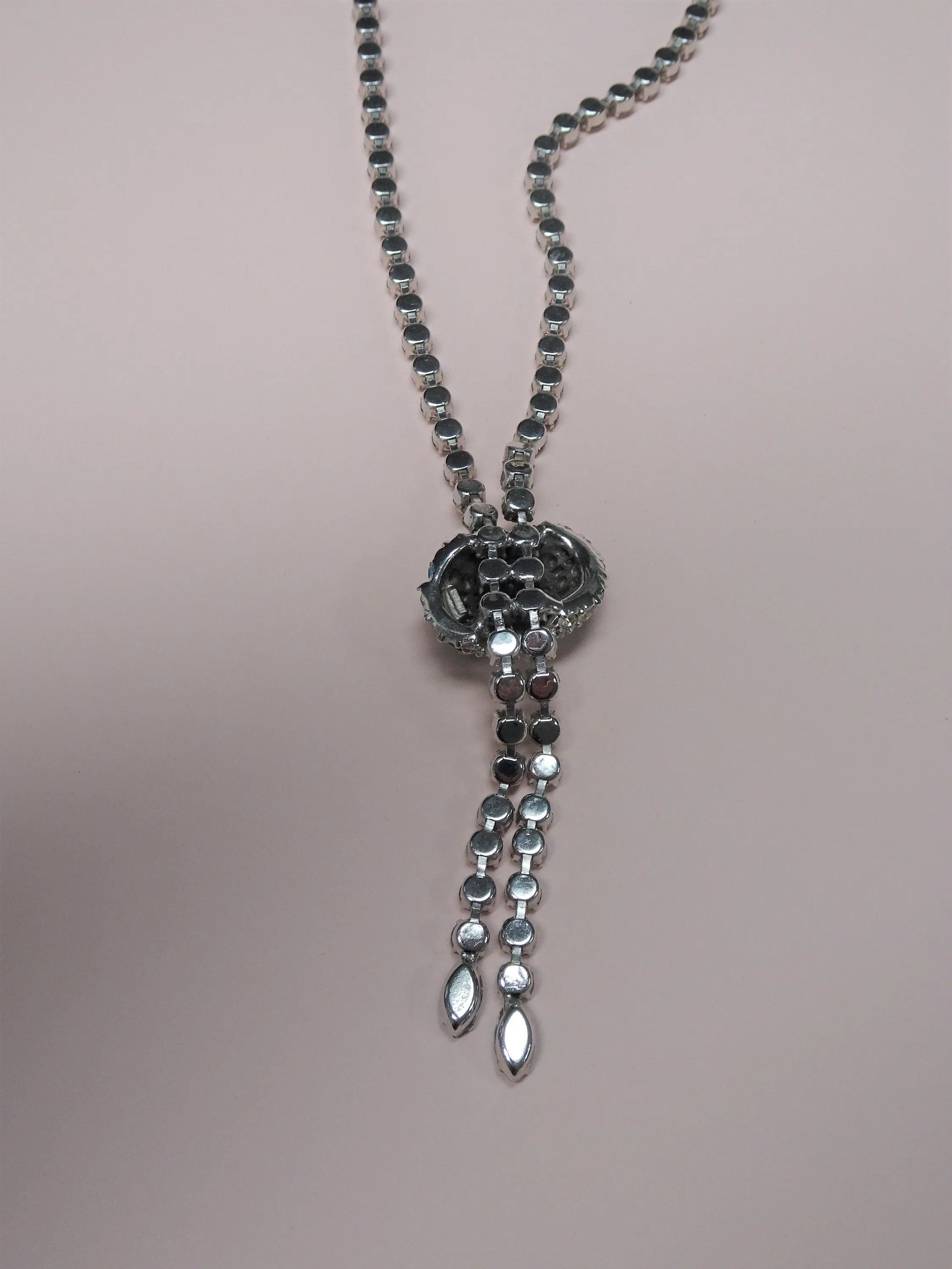 DRAMATIC Art Deco Design Necklace, Sparkling Glass Stones,Brilliant White and Aqua Blue Glass Stones,Unique Design,Collectible Jewelry