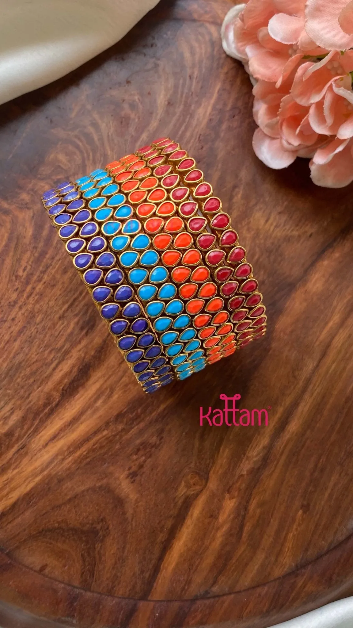 Drop Shape Handmade Kundan Bangles (4colours Set)