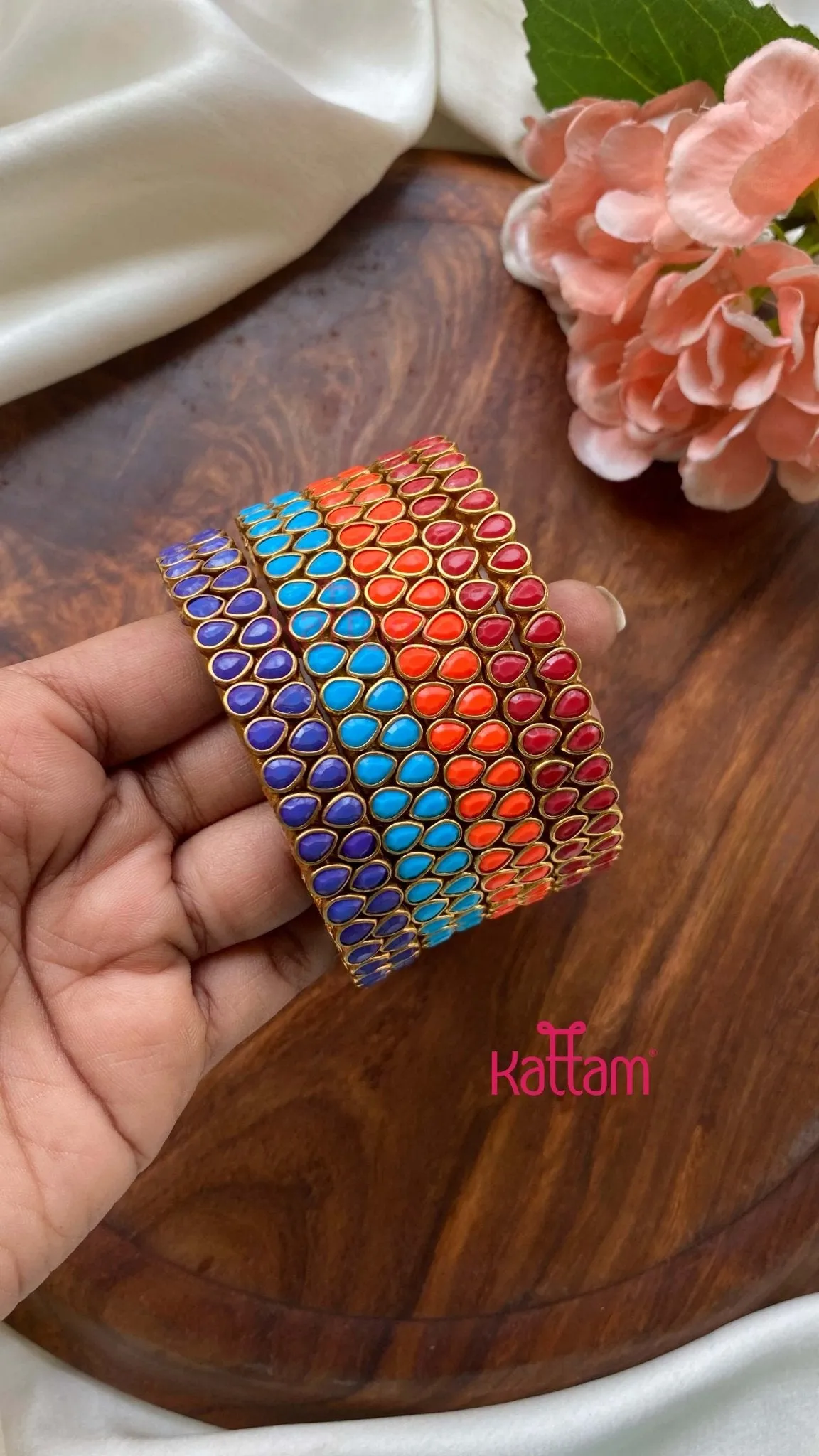 Drop Shape Handmade Kundan Bangles (4colours Set)