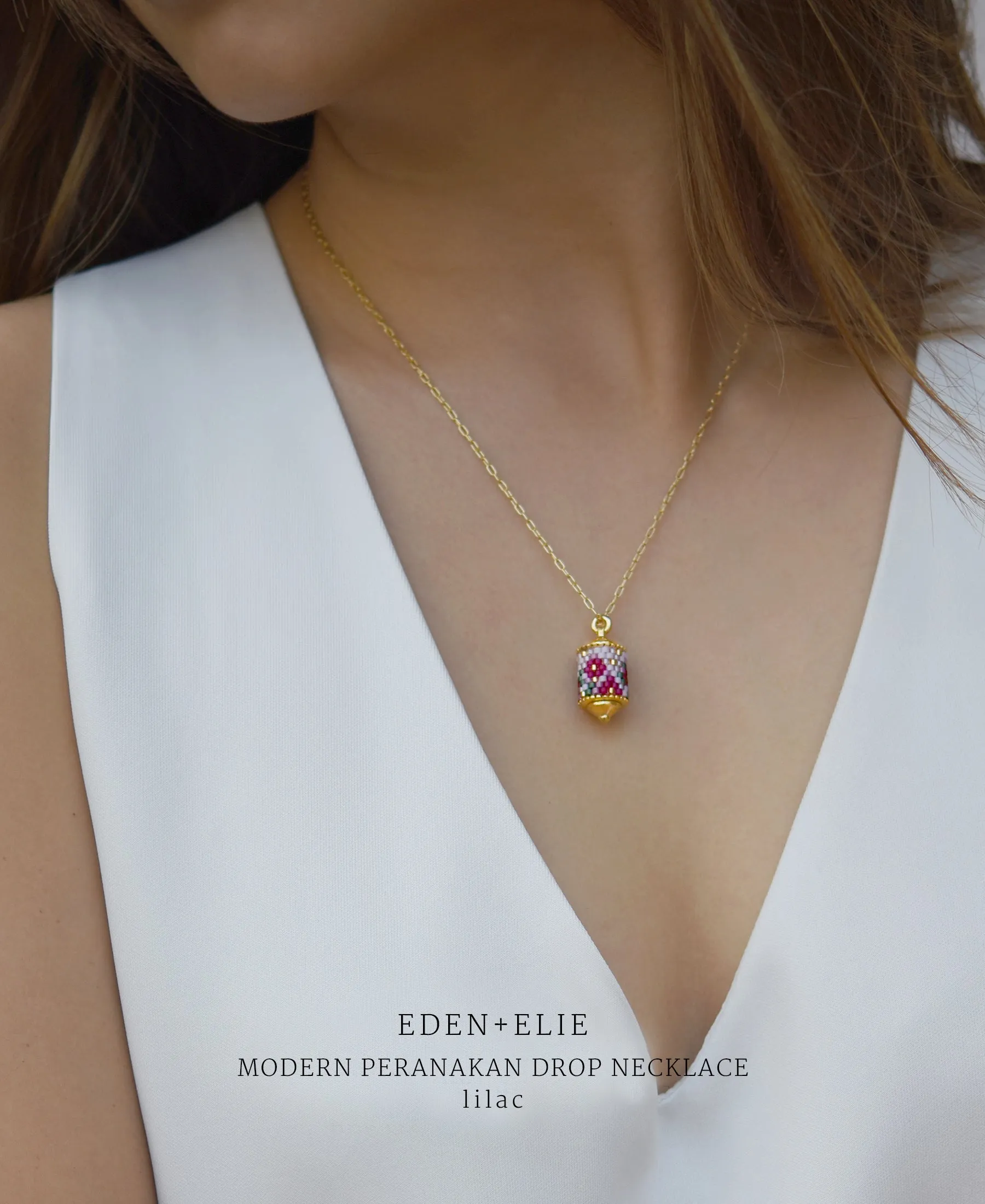 EDEN   ELIE Modern Peranakan drop pendant necklace - blue