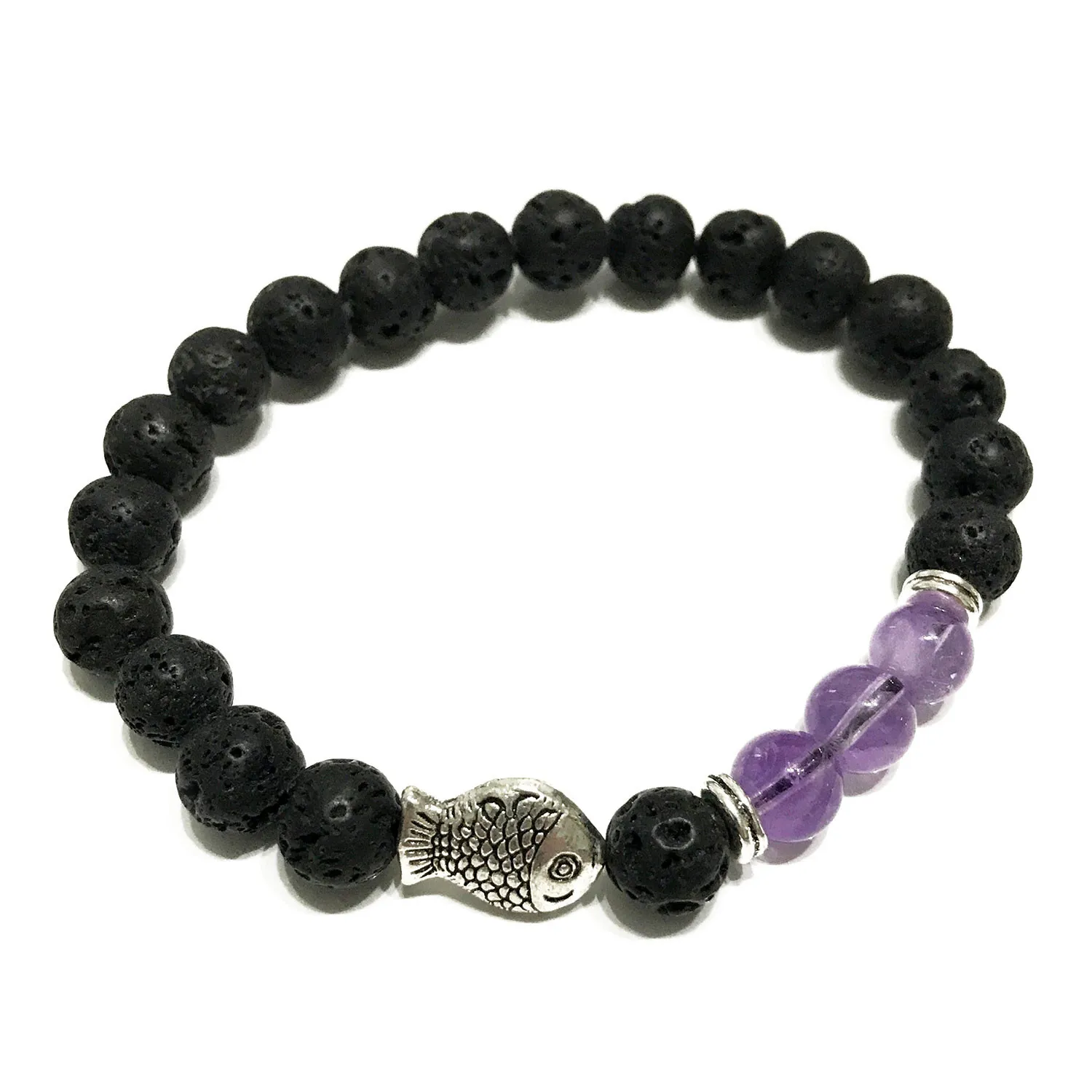 Elegant Fish Amethyst Lava Stone Bracelet | Aromatherapy Jewelry - Perfect Blend of Fashion and Wellness