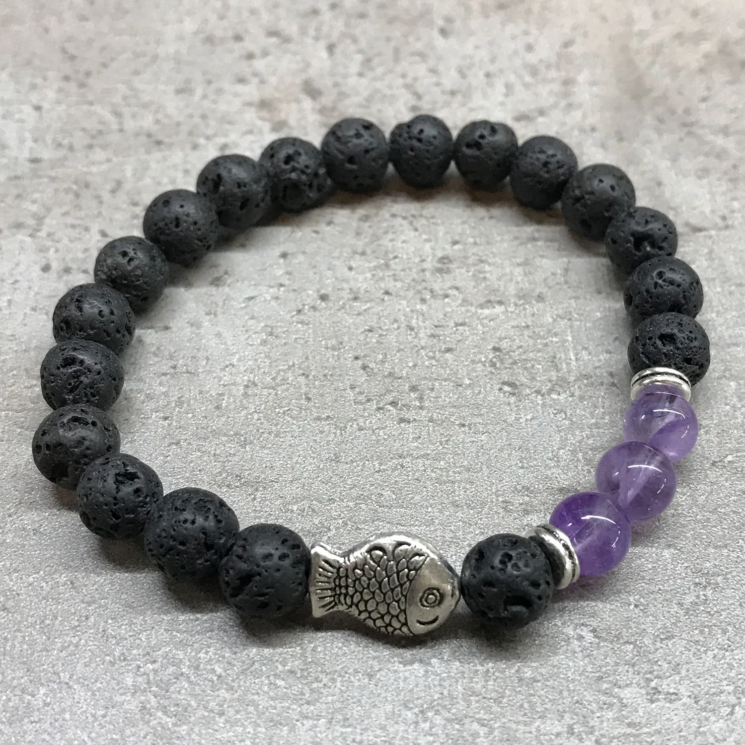Elegant Fish Amethyst Lava Stone Bracelet | Aromatherapy Jewelry - Perfect Blend of Fashion and Wellness