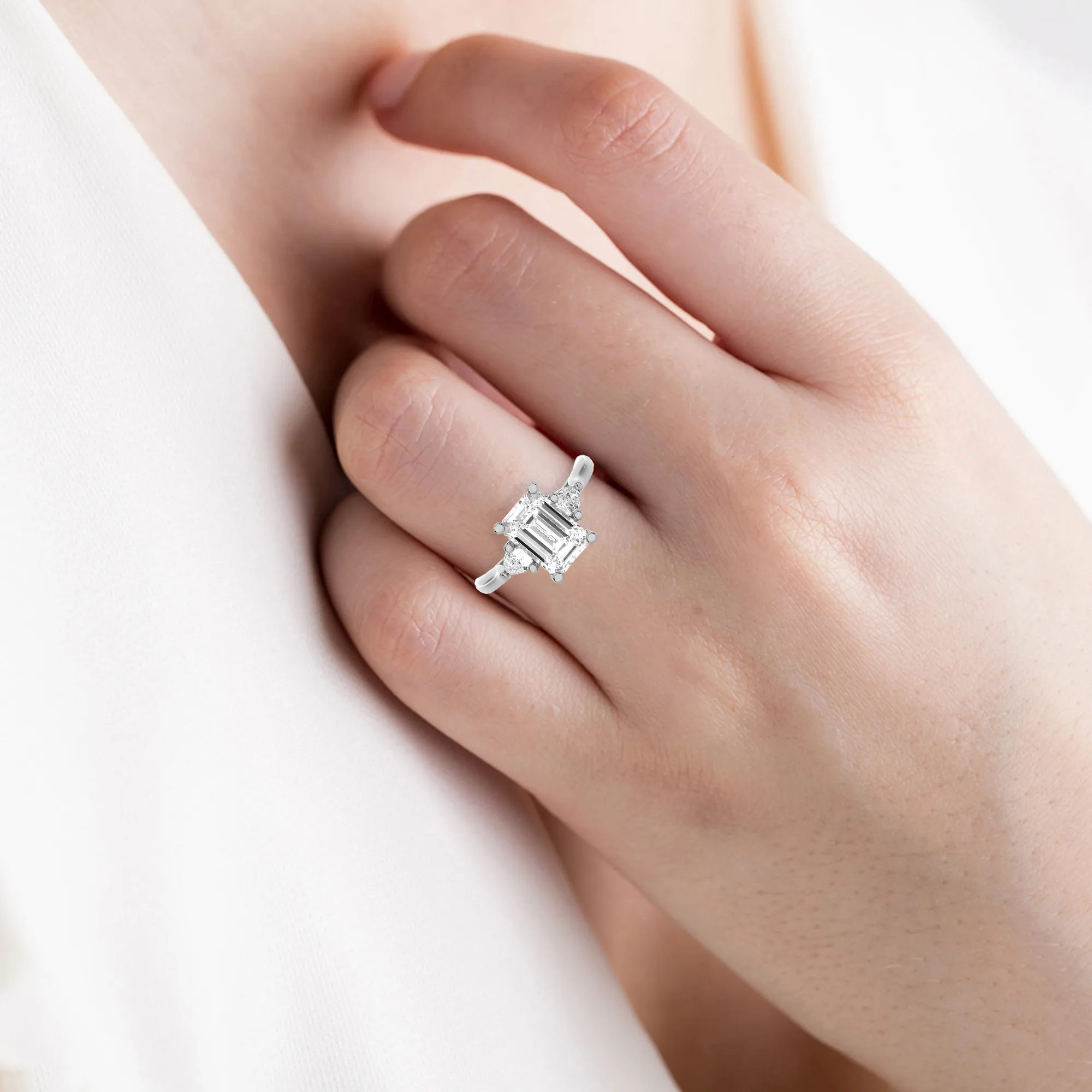 Emerald-Cut with Pear-Shaped Three Stone Lab Grown Diamond Ring