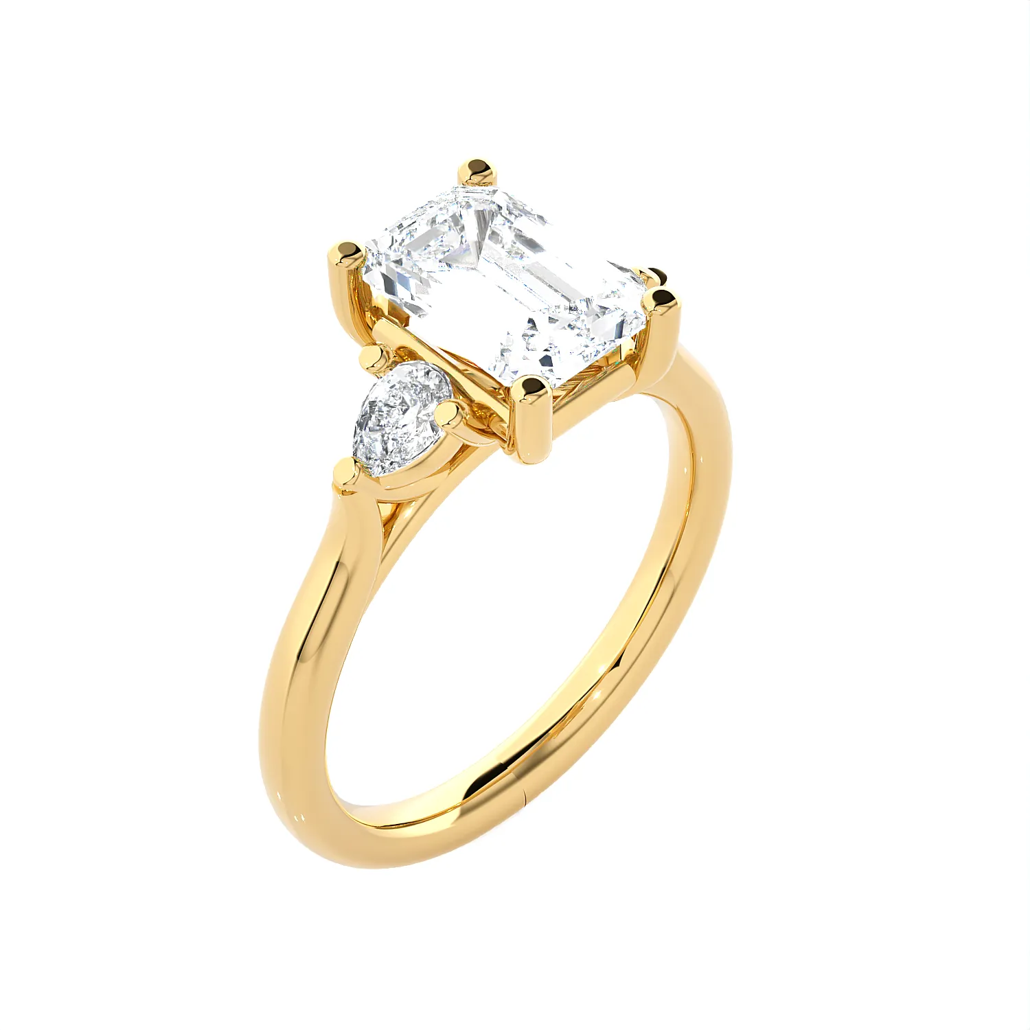 Emerald-Cut with Pear-Shaped Three Stone Lab Grown Diamond Ring