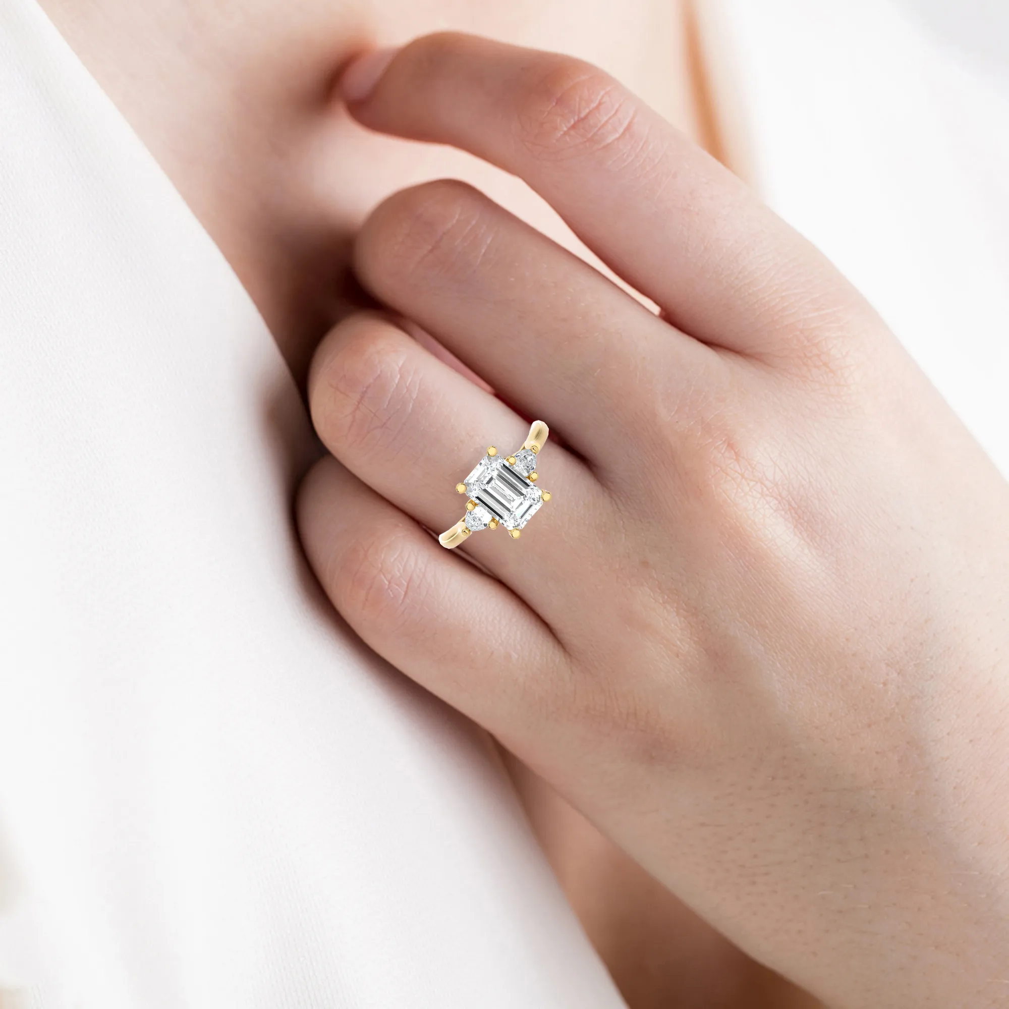 Emerald-Cut with Pear-Shaped Three Stone Lab Grown Diamond Ring
