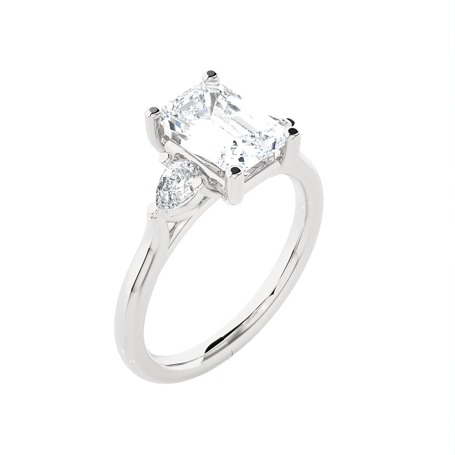 Emerald-Cut with Pear-Shaped Three Stone Lab Grown Diamond Ring