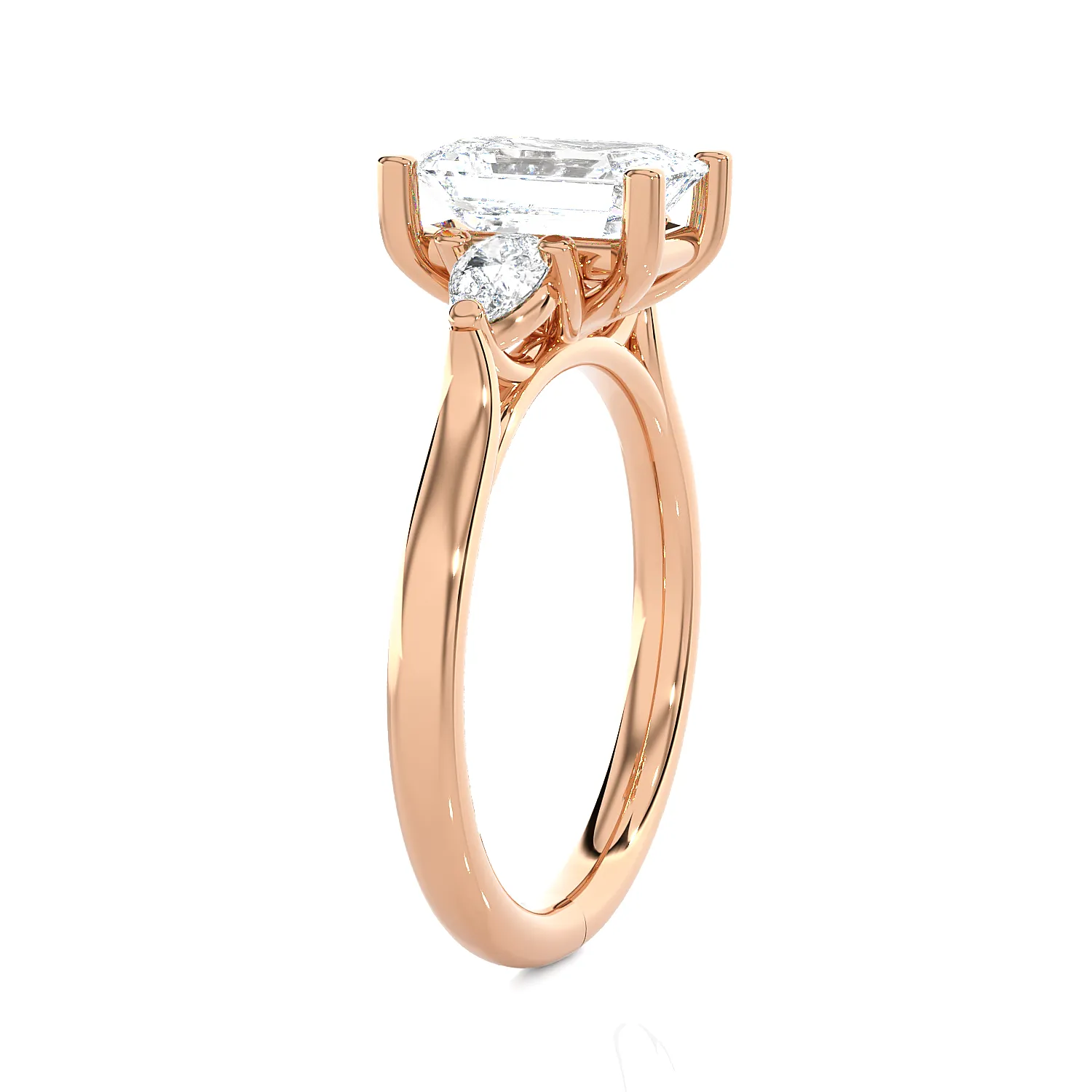 Emerald-Cut with Pear-Shaped Three Stone Lab Grown Diamond Ring
