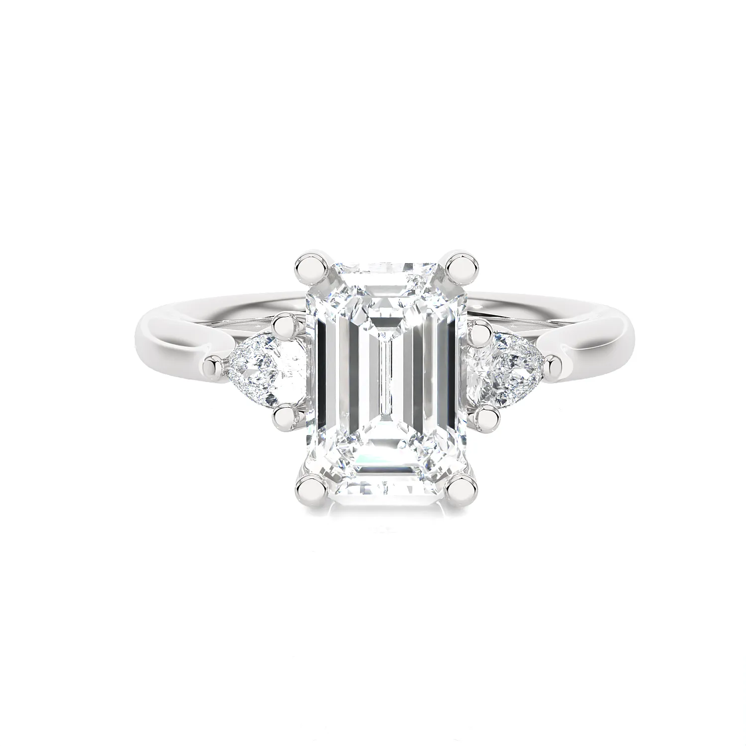 Emerald-Cut with Pear-Shaped Three Stone Lab Grown Diamond Ring