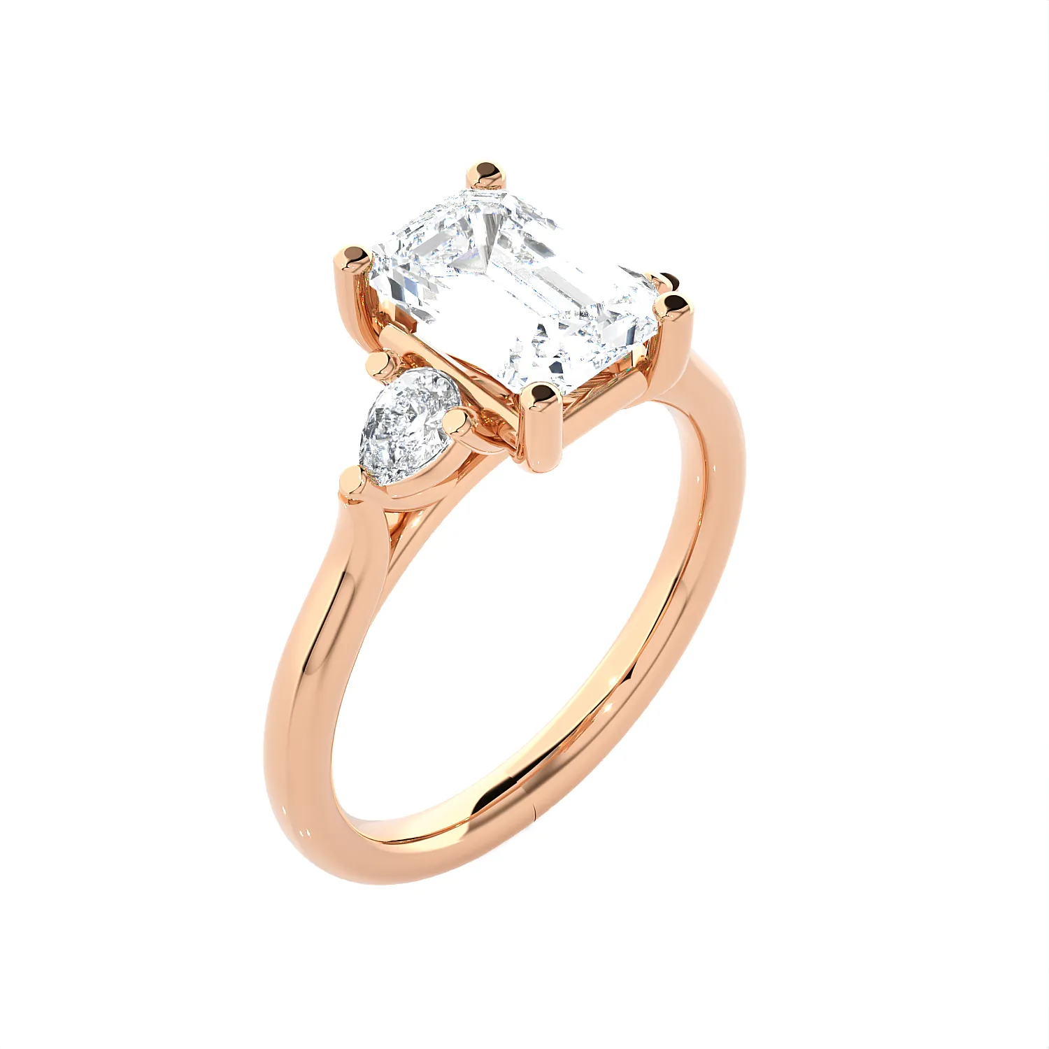 Emerald-Cut with Pear-Shaped Three Stone Lab Grown Diamond Ring