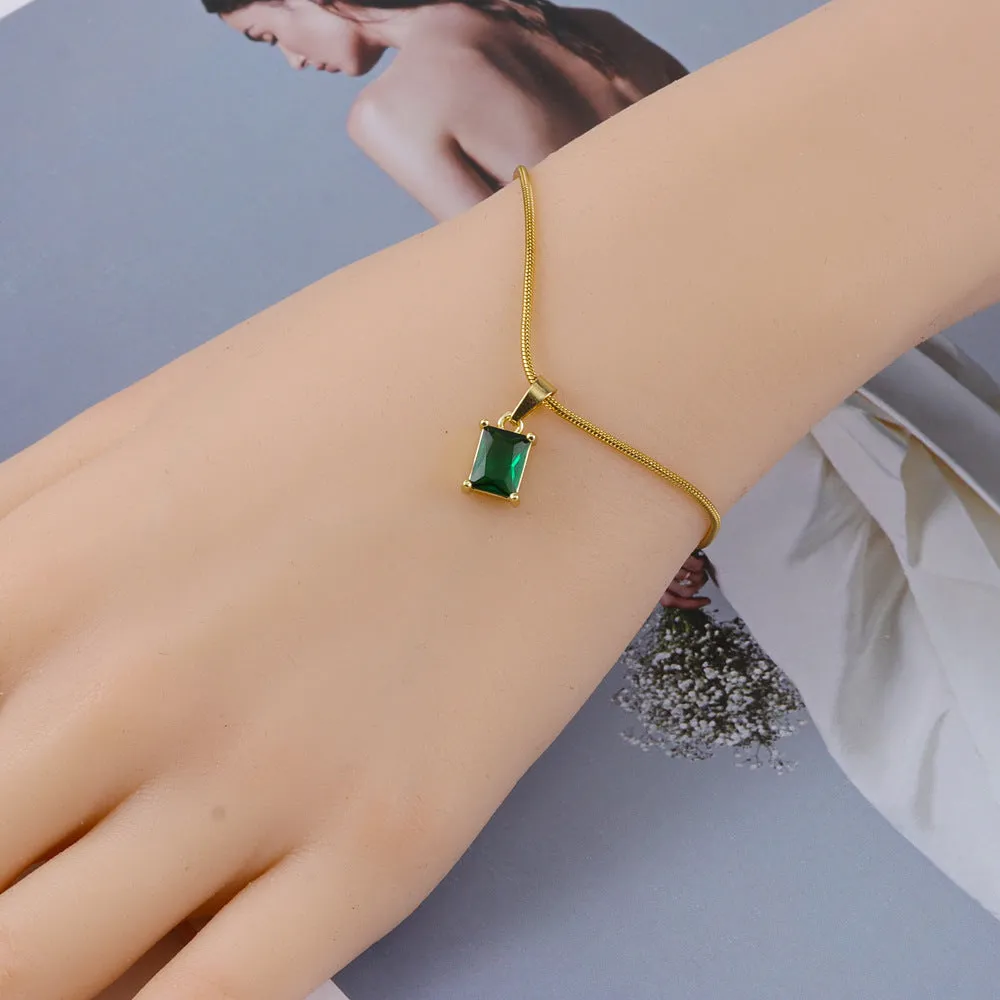 Emerald Stone Wheat Chain Gold Bracelet JLTB0617