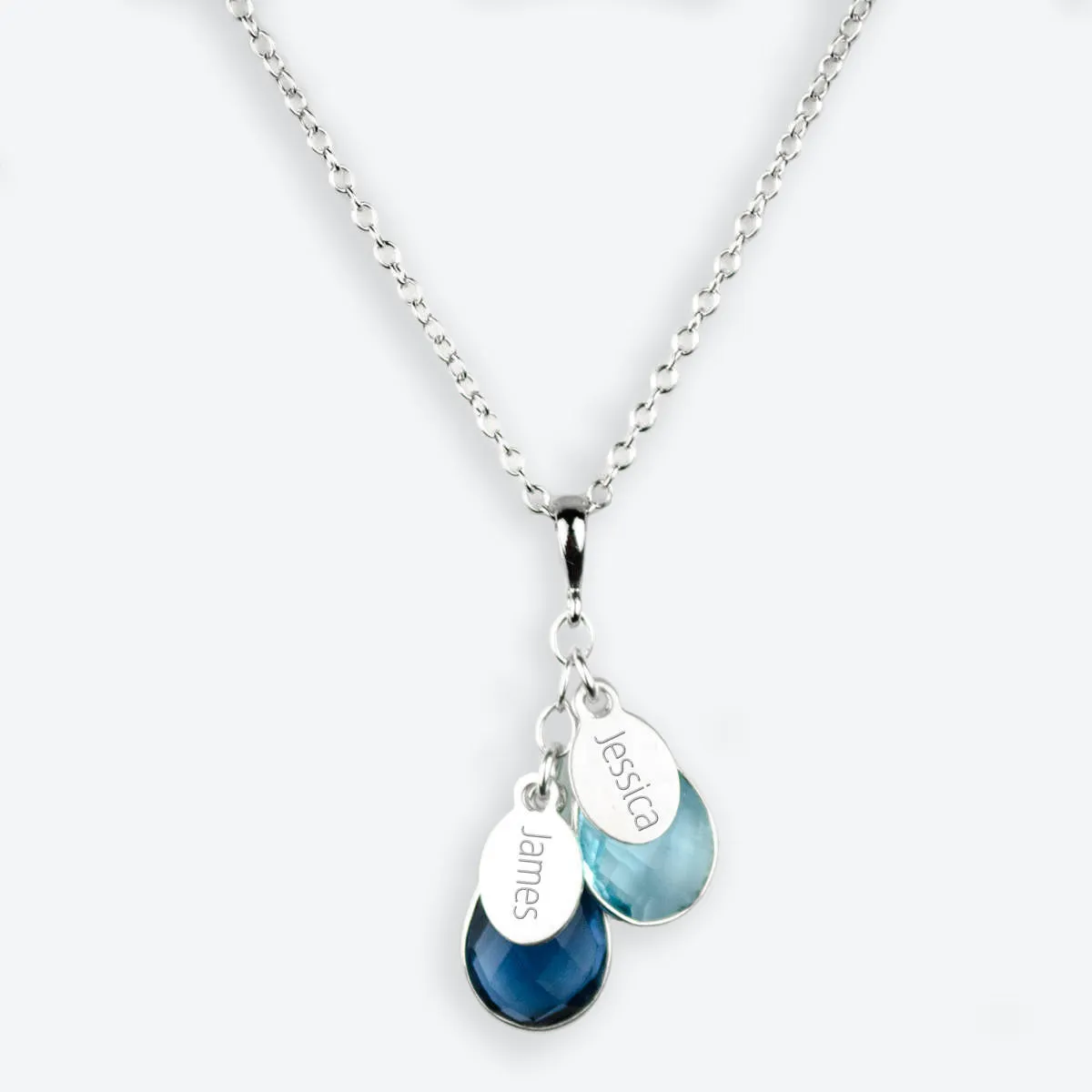 Engraved Name with Bezel Teardrop Birthstone Mother's Necklace