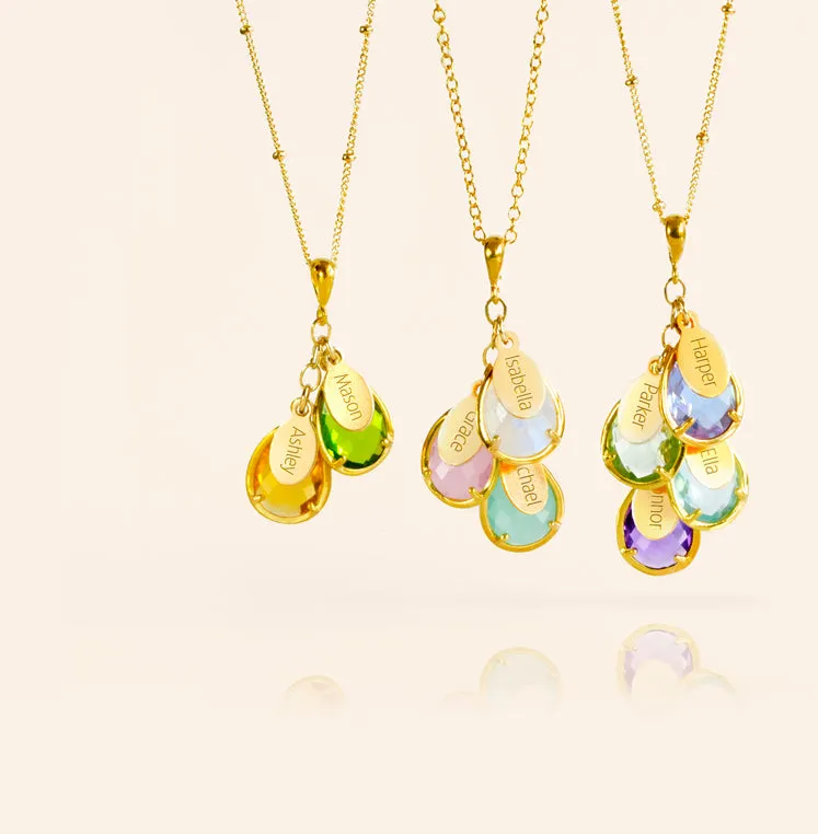 Engraved Name with Bezel Teardrop Birthstone Mother's Necklace