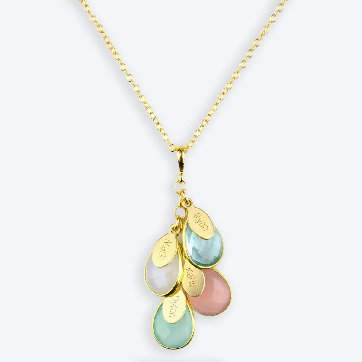 Engraved Name with Bezel Teardrop Birthstone Mother's Necklace
