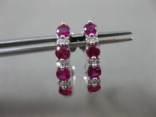 ESTATE 1.26CT DIAMOND & RUBY 18KT WHITE GOLD 3D CLASSIC UMBRELLA EARRINGS E/F