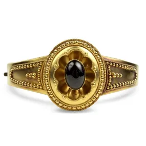 Estate 15K Yellow Gold Amethyst Cabochon Bracelet