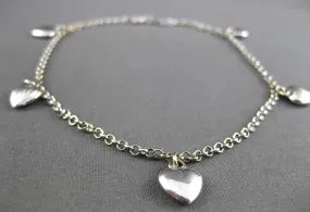 ESTATE EXTRA LONG 14KT WHITE GOLD ITALIAN MULTI HEART FUN ANKLE BRACELET #23672
