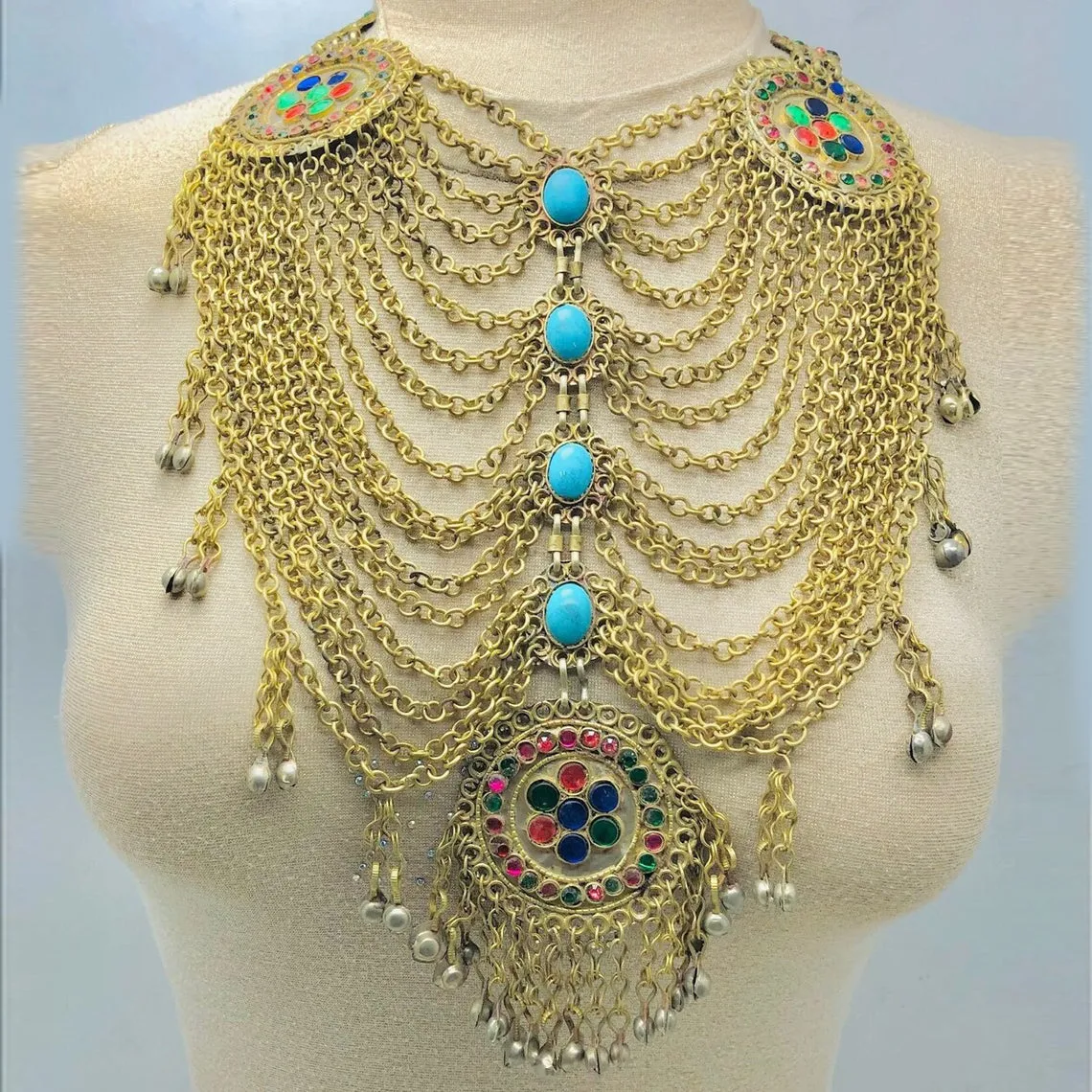 Ethnic Golden Maasive Multilayers Bib Necklace
