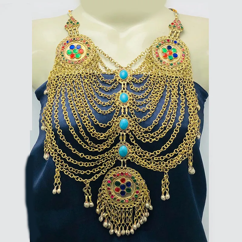 Ethnic Golden Maasive Multilayers Bib Necklace