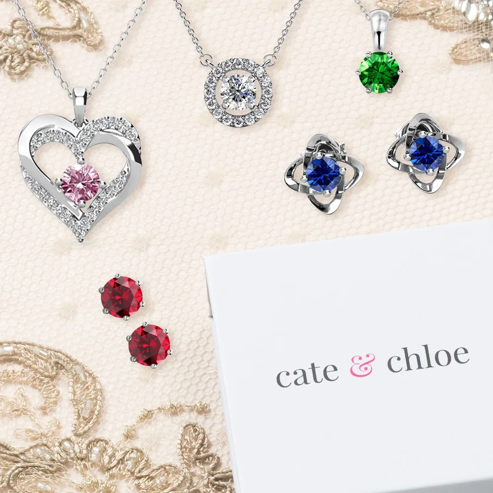 Forever July Birthstone 18k White Gold Plated Silver Double Heart Ruby Earrings with Swarovski Crystals